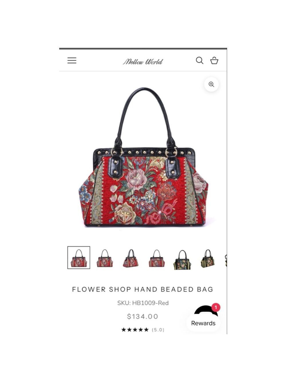 NWT Mellow World Satchel Red Black Floral Beaded Bag